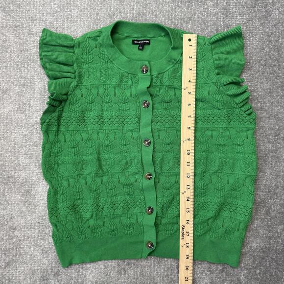 Who What Wear Sweater Womens Large Green Button Front Ruffle Sleeve Knit Top - Picture 6 of 7